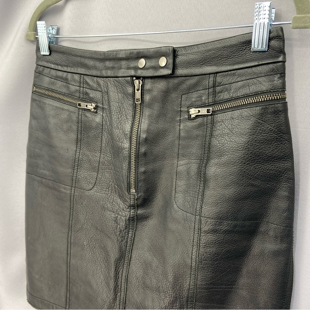 A.L.C. Black Calf Leather Skirt Moto Mini Skirt , Zip Pockets, Lined Size 4 - Picture 3 of 8